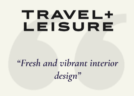 Logo of Travel + Leisure with a quote about vibrant interior design.